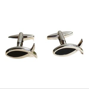 Fish Cufflinks Religious Silver with Black Enamel